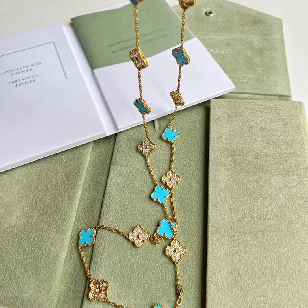 [LUXE]CLOVER 20 MOTIFS TURQUOISE DIAMOND NECKLACE