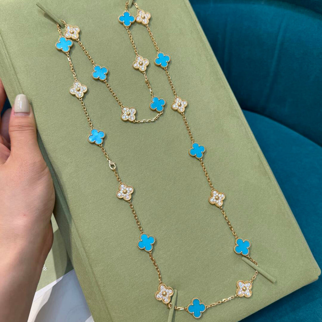 [LUXE]CLOVER 20 MOTIFS TURQUOISE DIAMOND NECKLACE