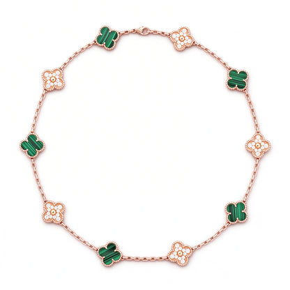 [LUXE]CLOVER 10 MOTIFS MALACHITE DIAMOND NECKLACE