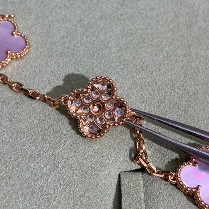 [LUXE]CLOVER 10 MOTIFS DIAMOND PINK MOP NECKLACE
