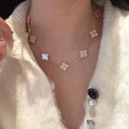 [LUXE]CLOVER 10 MOTIFS DIAMOND PINK MOP NECKLACE