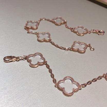 [LUXE]CLOVER 5 MOTIF ROCK CRYSTAL BRACELET
