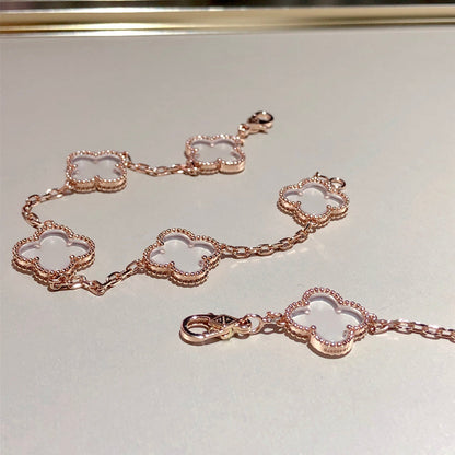 [LUXE]CLOVER 5 MOTIF ROCK CRYSTAL BRACELET
