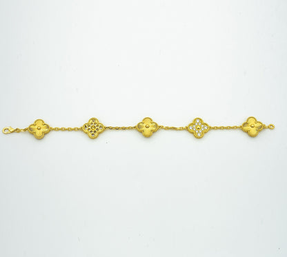 [LUXE] CLASH & Clover Laser 5-Motif & LOVE Brushed Bracelet Stack Set