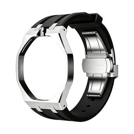 Oak Pop Black Steel Silicone Strap