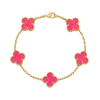 [Bloom] PULSERA DE PORCELANA ROSA CON ESMALTE DE TRÉBOL CON 5 MOTIVOS 