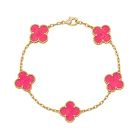 [Bloom] PULSERA DE PORCELANA ROSA CON ESMALTE DE TRÉBOL CON 5 MOTIVOS 