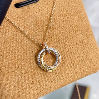 [LUXE] COLLAR TRINITY PLATA ORO ORO ROSA DIAMANTES 