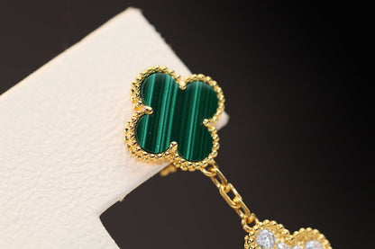 [LUXE] PENDIENTES DE TRÉBOL ORO MALAQUITA DIAMANTE 3 MOTIVOS