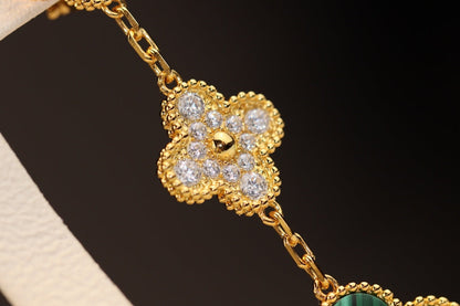 [LUXE] PENDIENTES DE TRÉBOL ORO MALAQUITA DIAMANTE 3 MOTIVOS