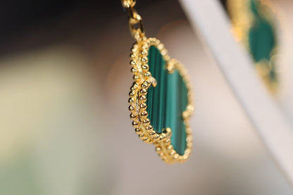 [LUXE] PENDIENTES DE TRÉBOL ORO MALAQUITA DIAMANTE 3 MOTIVOS