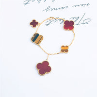 [LUXE]PULSERA DE TRÉBOL 5 MOTIVOS CORNALINA OJO DE TIGRE