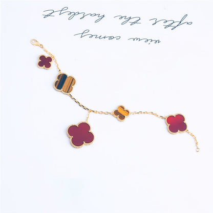 [LUXE]PULSERA DE TRÉBOL 5 MOTIVOS CORNALINA OJO DE TIGRE