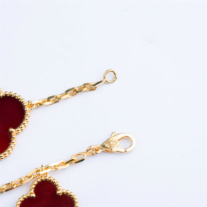 [LUXE]PULSERA DE TRÉBOL 5 MOTIVOS CORNALINA OJO DE TIGRE