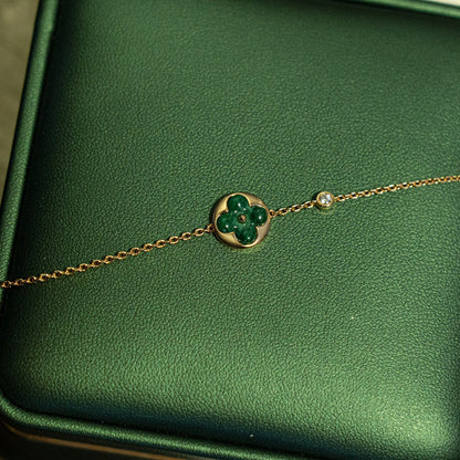 [LUXE]PULSERA DE ORO ROSA CON 1 DIAMANTE Y MALAQUITA SOL
