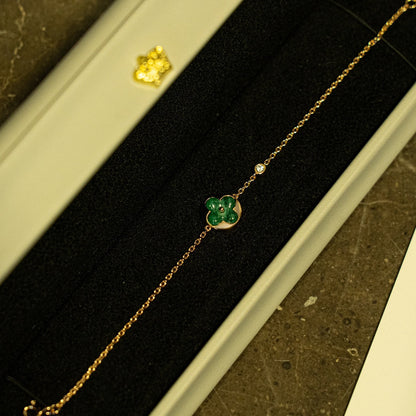 [LUXE]PULSERA DE ORO ROSA CON 1 DIAMANTE Y MALAQUITA SOL