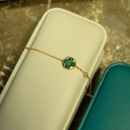 [LUXE]PULSERA DE ORO ROSA CON 1 DIAMANTE Y MALAQUITA SOL