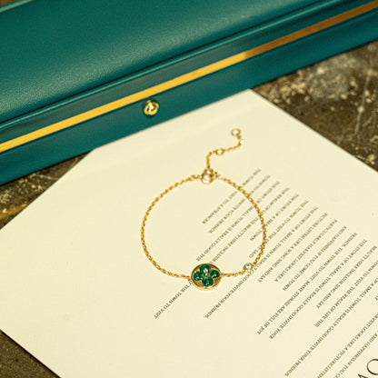 [LUXE]PULSERA DE ORO ROSA CON 1 DIAMANTE Y MALAQUITA SOL