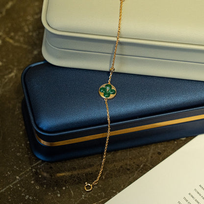 [LUXE]PULSERA DE ORO ROSA CON 1 DIAMANTE Y MALAQUITA SOL