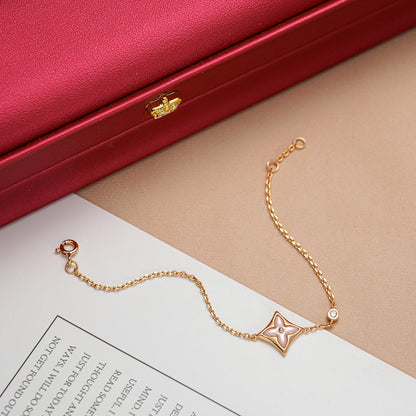 [LUXE] PULSERA DE ORO ROSA CON 1 DIAMANTE Y ESTRELLA