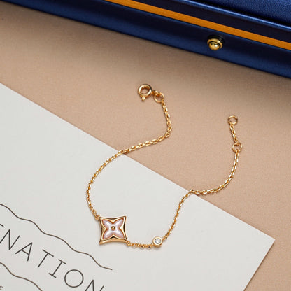 [LUXE] PULSERA DE ORO ROSA CON 1 DIAMANTE Y ESTRELLA