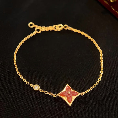 [LUXE]PULSERA DE ORO ROSA CON DIAMANTES Y CORNALINA ESTRELLA DE COLOR