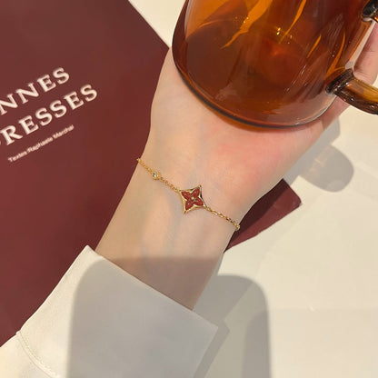 [LUXE]PULSERA DE ORO ROSA CON DIAMANTES Y CORNALINA ESTRELLA DE COLOR