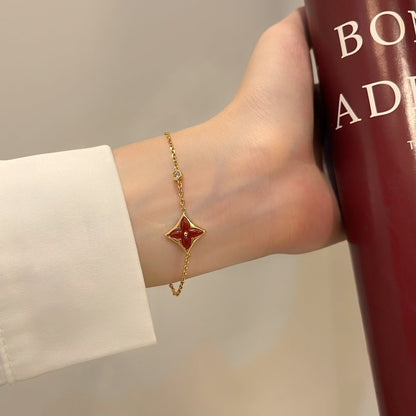 [LUXE]PULSERA DE ORO ROSA CON DIAMANTES Y CORNALINA ESTRELLA DE COLOR