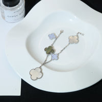 [LUXE]PULSERA TRÉBOL 5 MOTIVOS MOP CALCEDONIA PLATA 