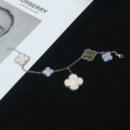 [LUXE]PULSERA TRÉBOL 5 MOTIVOS MOP CALCEDONIA PLATA 