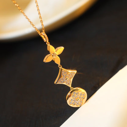 [LUXE]COLLAR DE ORO ROSA CON DIAMANTES, ESTRELLA Y SOL