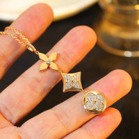 [LUXE]COLLAR DE ORO ROSA CON DIAMANTES, ESTRELLA Y SOL