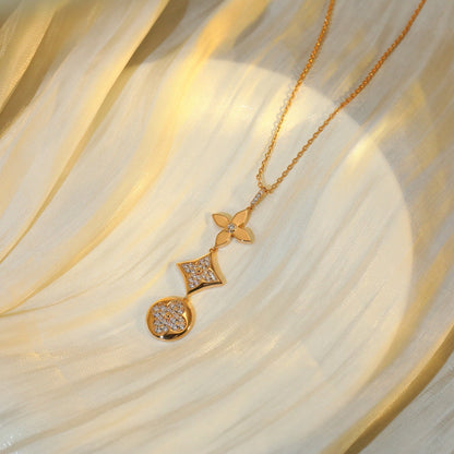 [LUXE]COLLAR DE ORO ROSA CON DIAMANTES, ESTRELLA Y SOL