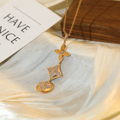 [LUXE]COLLAR DE ORO ROSA CON DIAMANTES, ESTRELLA Y SOL