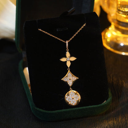[LUXE]COLLAR DE ORO ROSA CON DIAMANTES, ESTRELLA Y SOL