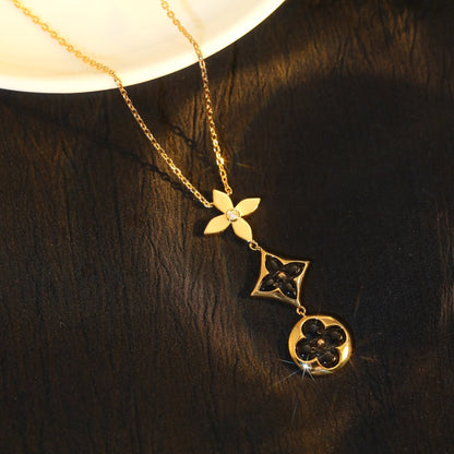 [LUXE] COLLAR DE ORO ROSA CON ÓNIX ESTRELLA Y SOL