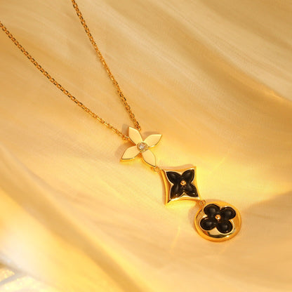 [LUXE] COLLAR DE ORO ROSA CON ÓNIX ESTRELLA Y SOL