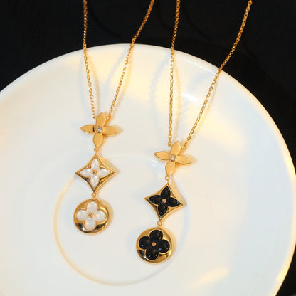 [LUXE] COLLAR DE ORO ROSA CON ÓNIX ESTRELLA Y SOL