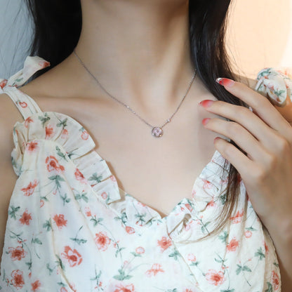 [LUXE] COLLAR DE ORO ROSA CON 1 DIAMANTE Y PEDANTE SOL