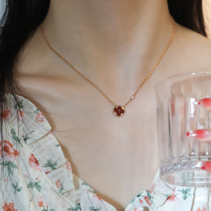 [LUXE] COLLAR DE ORO ROSA CON 1 DIAMANTE Y PEDANTE SOL