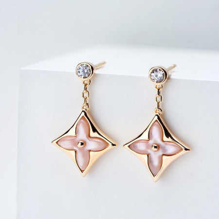 [LUXE] PENDIENTES DE LONGITUD CON DOBLE ESTRELLA EN ORO ROSA