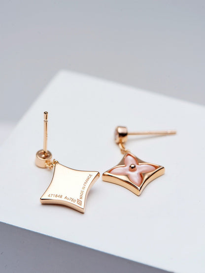 [LUXE] PENDIENTES DE LONGITUD CON DOBLE ESTRELLA EN ORO ROSA