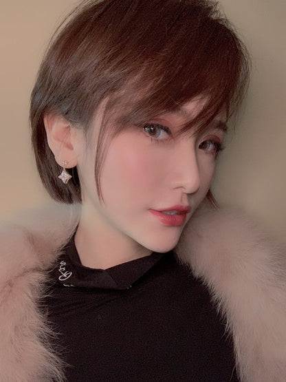 [LUXE] PENDIENTES DE LONGITUD CON DOBLE ESTRELLA EN ORO ROSA