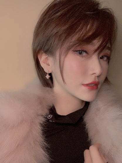 [LUXE] PENDIENTES DE LONGITUD CON DOBLE ESTRELLA EN ORO ROSA
