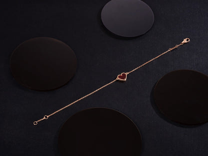 [LUXE]PULSERA DE ORO ROSA CON CORAZÓN DE CORNALINA 
