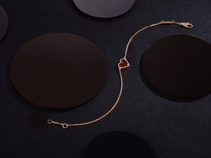[LUXE]PULSERA DE ORO ROSA CON CORAZÓN DE CORNALINA 