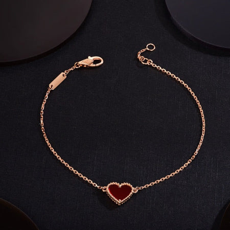 [LUXE]PULSERA DE ORO ROSA CON CORAZÓN DE CORNALINA 