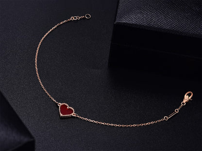 [LUXE]PULSERA DE ORO ROSA CON CORAZÓN DE CORNALINA 