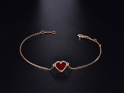[LUXE]PULSERA DE ORO ROSA CON CORAZÓN DE CORNALINA 