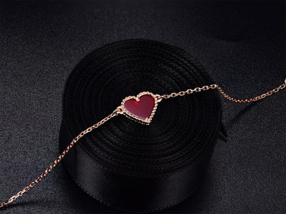 [LUXE]PULSERA DE ORO ROSA CON CORAZÓN DE CORNALINA 
